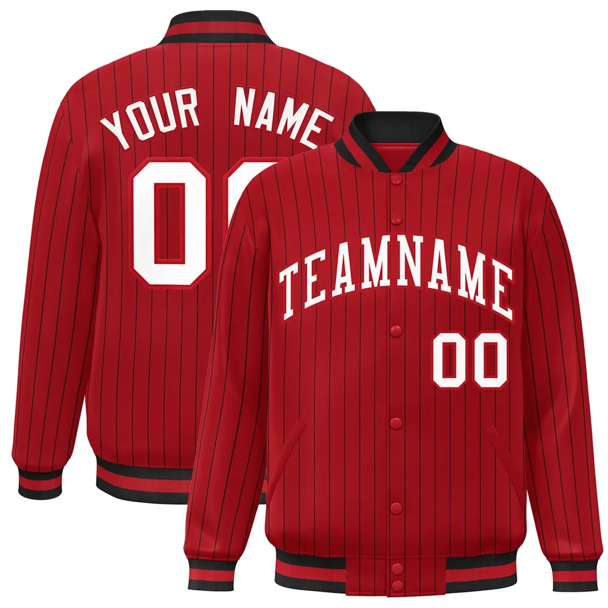 Red White-Red Stripe Fashion Letterman Bomber Varsity Jacket