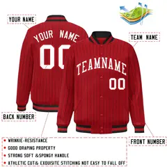 Red White-Red Stripe Fashion Letterman Bomber Varsity Jacket 2