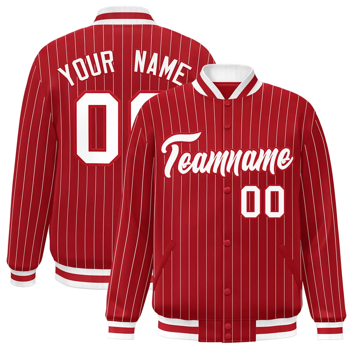 Red White-Red Stripe Fashion Letterman Bomber Varsity Jacket