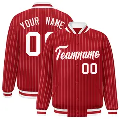 Red White-Red Stripe Fashion Letterman Bomber Varsity Jacket