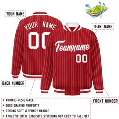 Red White-Red Stripe Fashion Letterman Bomber Varsity Jacket 2