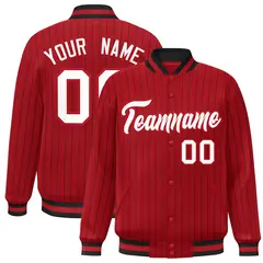Red White-Red Stripe Fashion Letterman Bomber Varsity Jacket