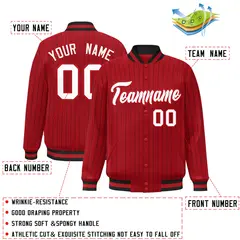 Red White-Red Stripe Fashion Letterman Bomber Varsity Jacket 2