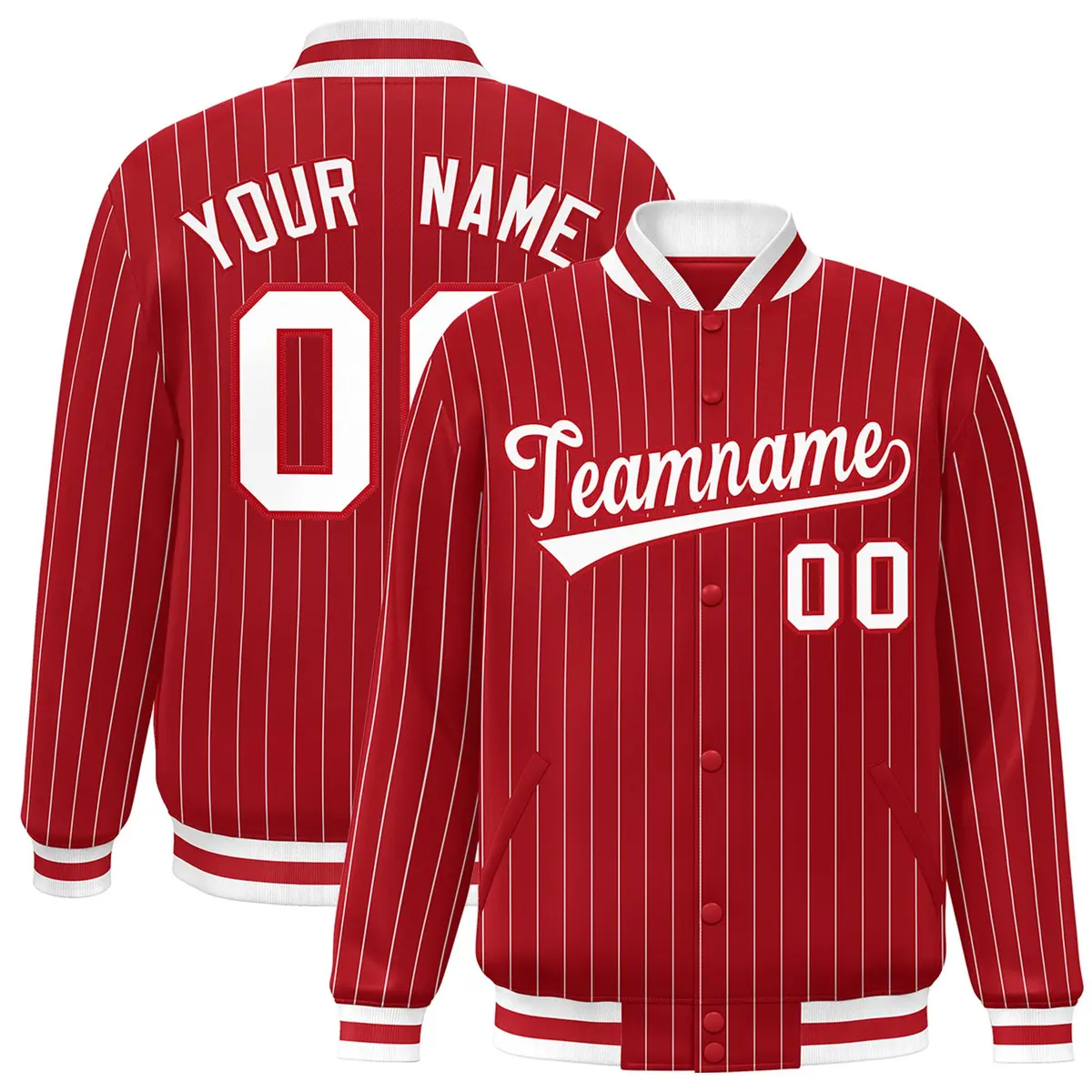 Red White-Red Stripe Fashion Letterman Bomber Varsity Jacket