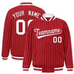 Red White-Red Stripe Fashion Letterman Bomber Varsity Jacket
