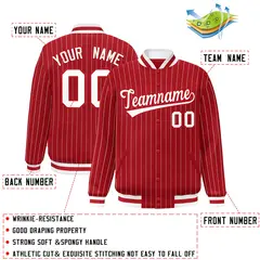 Red White-Red Stripe Fashion Letterman Bomber Varsity Jacket 2