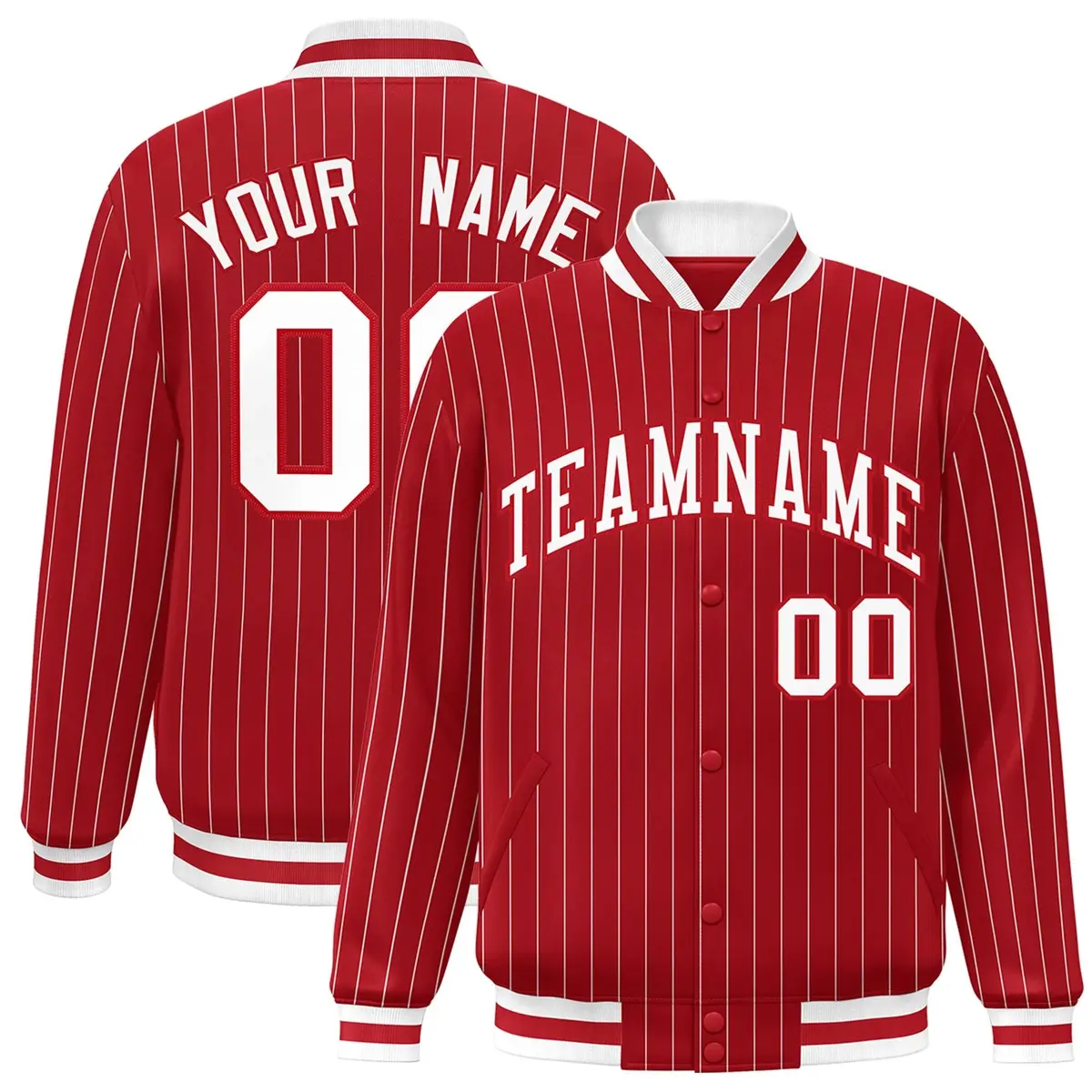 Red White-Red Stripe Fashion Letterman Bomber Varsity Jacket