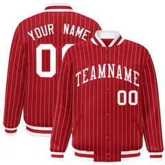 Red White-Red Stripe Fashion Letterman Bomber Varsity Jacket