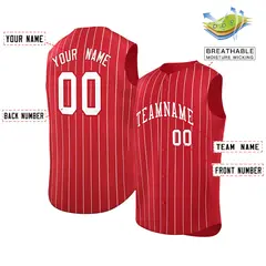 Red White-Red Striped Sleeveless Fashion Baseball Jersey 2