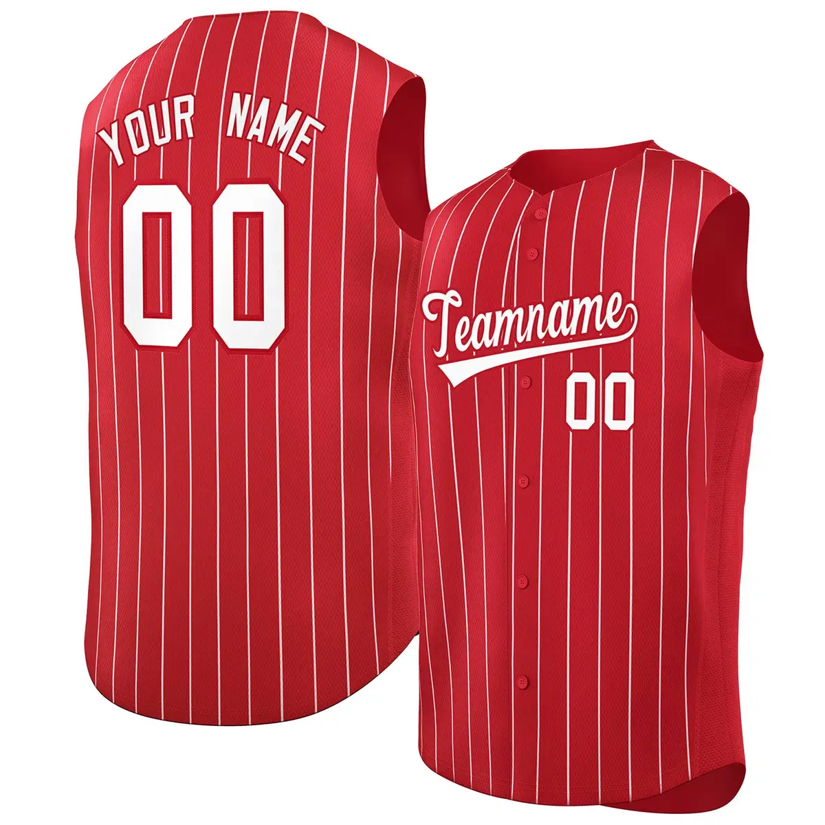 Red White-Red Striped Sleeveless Fashion Baseball Jersey