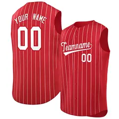 Red White-Red Striped Sleeveless Fashion Baseball Jersey