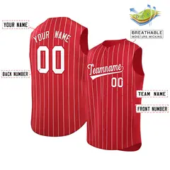 Red White-Red Striped Sleeveless Fashion Baseball Jersey 2