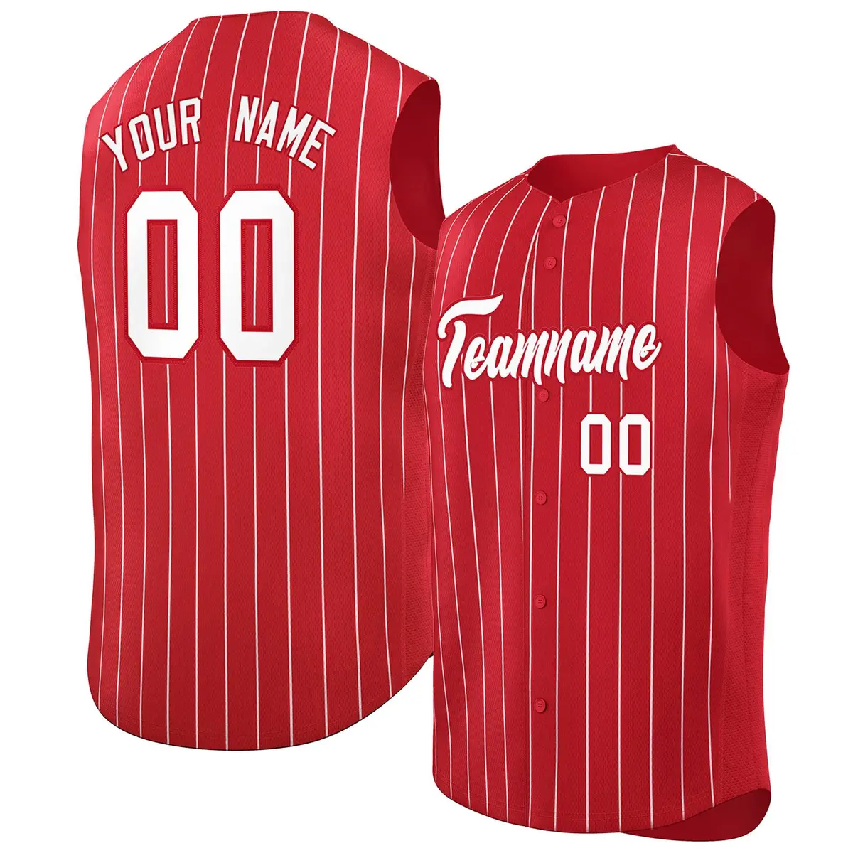 Red White-Red Striped Sleeveless Fashion Baseball Jersey