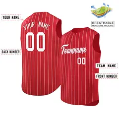 Red White-Red Striped Sleeveless Fashion Baseball Jersey 2