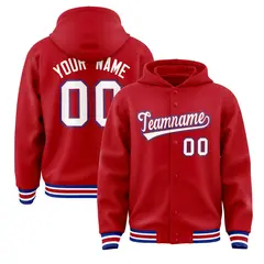 Red White-Red Varsity Letterman Classic Hoodie Jacket 1