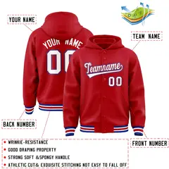 Red White-Red Varsity Letterman Classic Hoodie Jacket 4