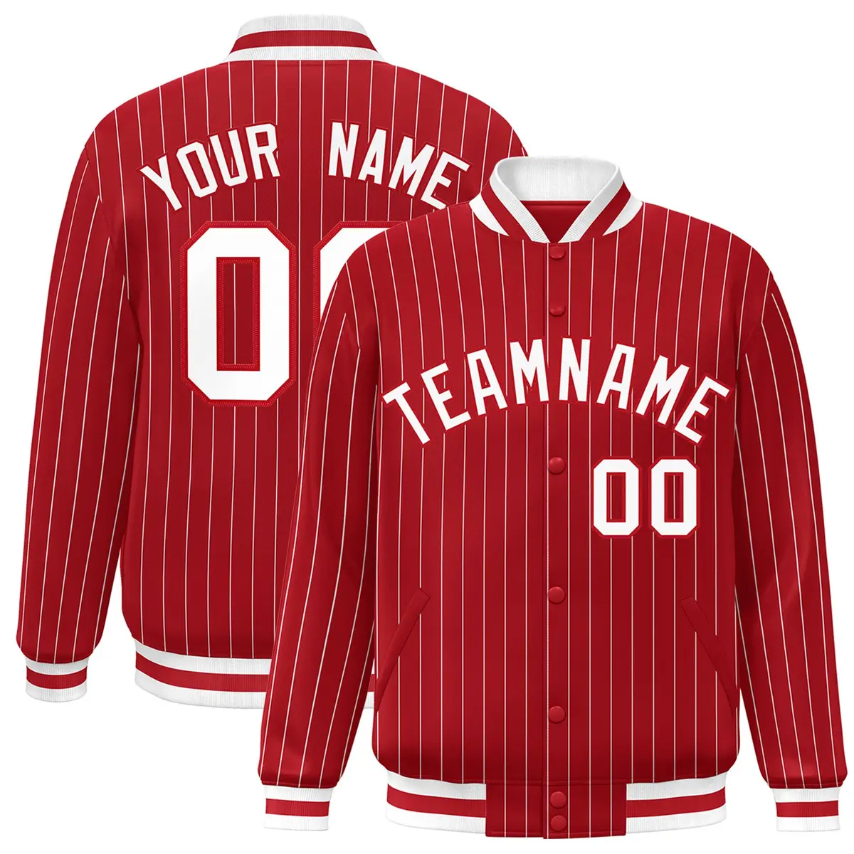 Red White Red-White Stripe Letterman Bomber Varsity Jacket