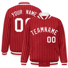 Red White Red-White Stripe Letterman Bomber Varsity Jacket