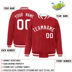 Red White Red-White Stripe Letterman Bomber Varsity Jacket 2