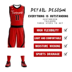 Red White Reversible Basketball Jersey Sets Uniforms 3