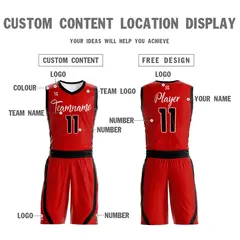 Red White Reversible Basketball Jersey Sets Uniforms 4