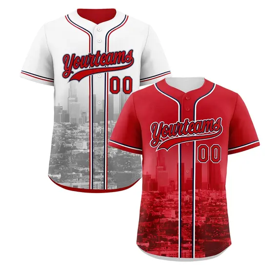Red White Reversible City Graffiti Fade-Resistant Baseball Jersey
