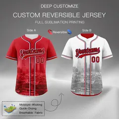Red White Reversible City Graffiti Fade-Resistant Baseball Jersey 2