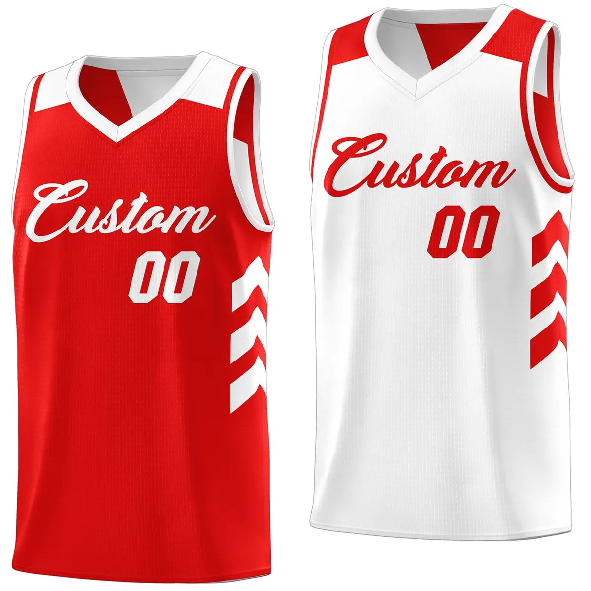 Red White Reversible Double Side Basketball Jersey