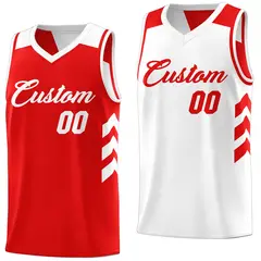 Red White Reversible Double Side Basketball Jersey