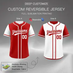 Red White Reversible Raglan Sleeves Baseball Jersey 2