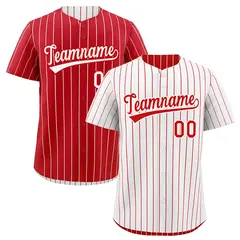 Red White Reversible Stripe Baseball Jersey