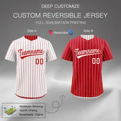 Red White Reversible Stripe Baseball Jersey 2