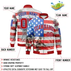 Red White Royal Blue American Flag Independence Day Full Zip Wrinkle-Resistant Jacket 2