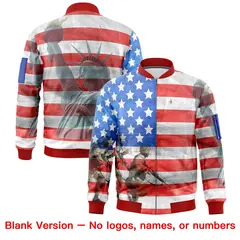 Red White Royal Blue American Flag Independence Day Full Zip Wrinkle-Resistant Jacket 6
