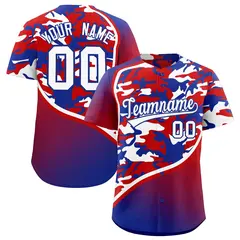 Red White Royal Blue Camo Gradient Fashion Baseball Jersey