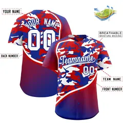 Red White Royal Blue Camo Gradient Fashion Baseball Jersey 2