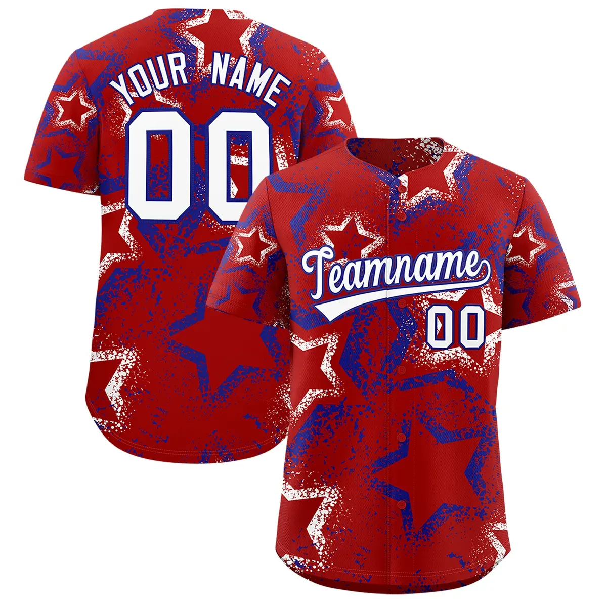 Red White Royal Blue Graffiti Star Ink Baseball Jersey