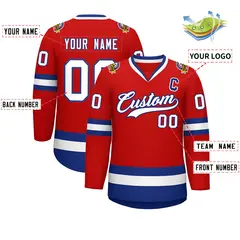 Red White-Royal Classic Style Hockey Jersey 2