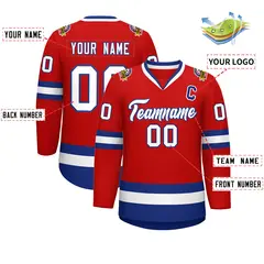 Red White-Royal Classic Style Hockey Jersey 2