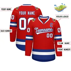 Red White-Royal Classic Style Hockey Jersey 2