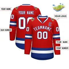 Red White-Royal Classic Style Hockey Jersey 2