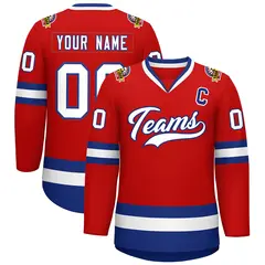 Red White-Royal Classic Style Hockey Jersey 1