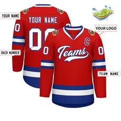 Red White-Royal Classic Style Hockey Jersey 2