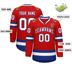 Red White-Royal Classic Style Hockey Jersey 2