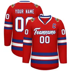 Red White-Royal Classic Style Hockey Jersey 1
