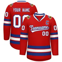 Red White-Royal Classic Style Hockey Jersey 1