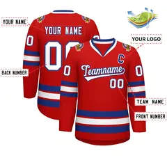 Red White-Royal Classic Style Hockey Jersey 2