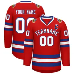 Red White-Royal Classic Style Hockey Jersey 1