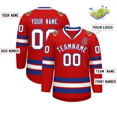 Red White-Royal Classic Style Hockey Jersey 2