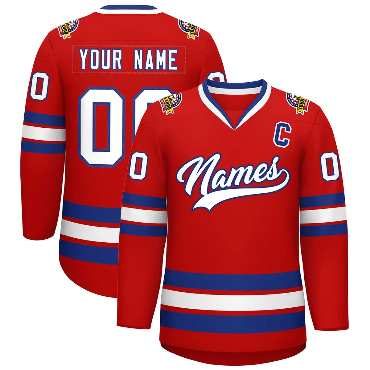 Red White-Royal Classic Style Hockey Jersey